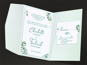 Vergrößerte Abbildung Abbildung der aufgeklappten Hochzeitskarte.