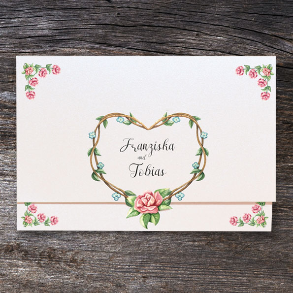 Vergrößerte Abbildung der Karte Mit Blumenranken verzierte Einladungskarten zur Hochzeit.