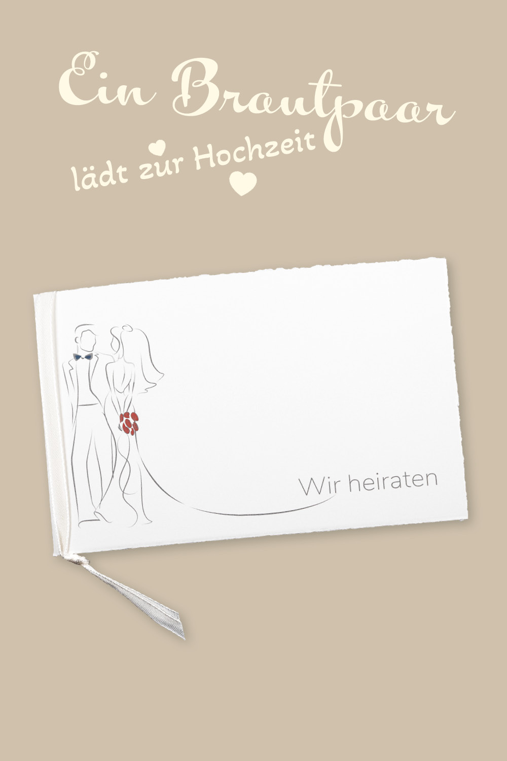 Weiße Hochzeitseinladungen mit Schleife und Kuvert.